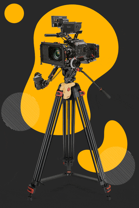 A professional cinema camera on a tripod.
