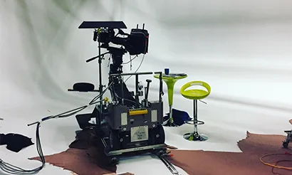 The hair and make-up station inside a studio.