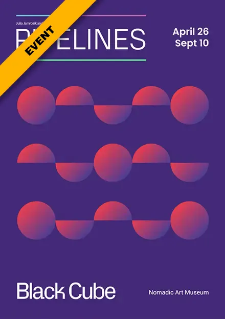 Poster for the nonprofit museum Black Cube event: Pipelines.