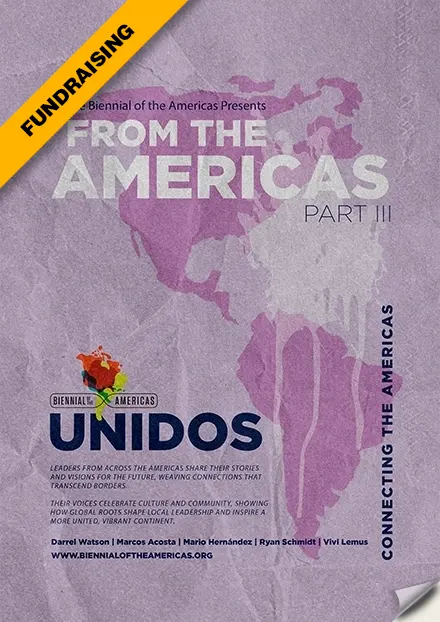 Poster for the fundraising video for the Biennial of the Americas.