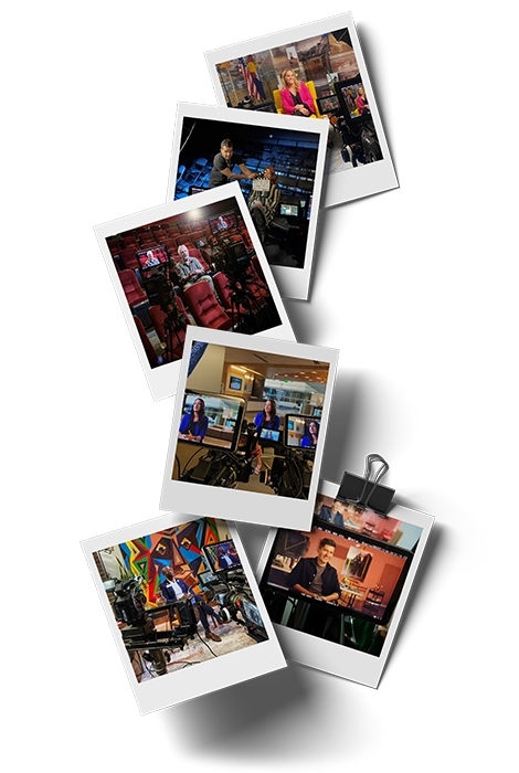 Photos of behind the scenes during nonprofit video shoots.