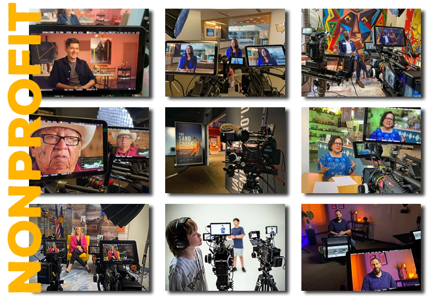 Pictures of Behind the scenes during the filming of various nonprofit videos